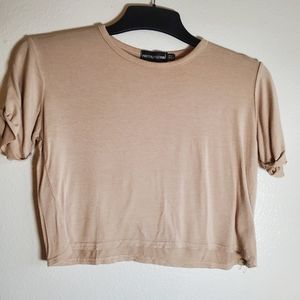 Pretty Little Thing Beige Tan Nude Crop Top Womans Size 4